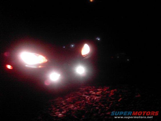Car headlights at night, front view