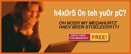 Woman reacting to a computer virus warning on her laptop screen