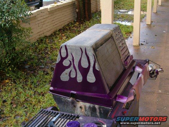 Purple grill with silver flames