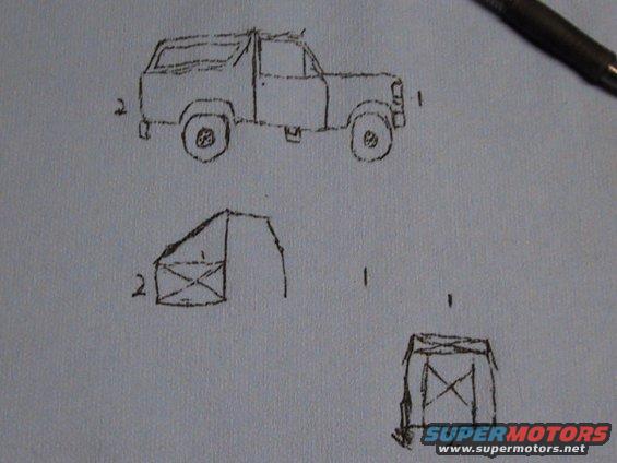 Diagrams of a 1980-1991 Ford Bronco side, rear, and front views