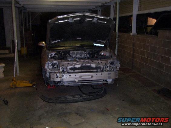 1998 Mercury Sable front view, hood open, bumper removed
