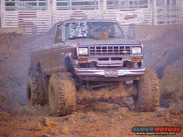 1987 Ford Ranger in mud, front view. Mud bogging event