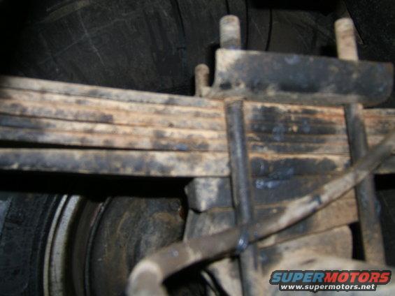 Close-up of a vehicle's leaf spring assembly and tire