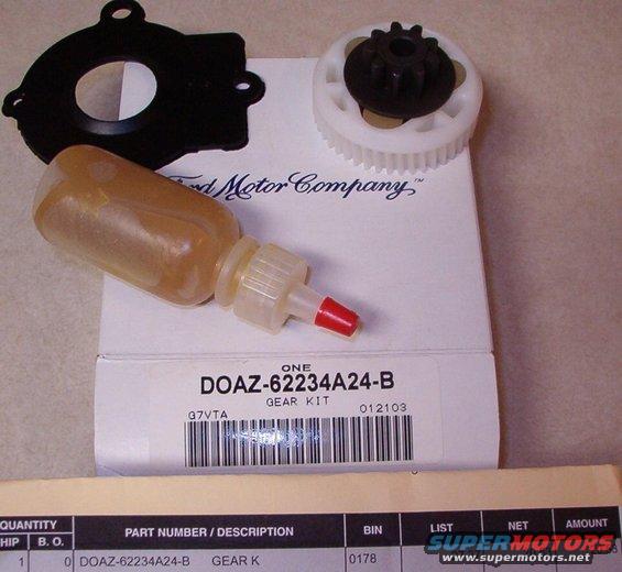 window-motor-gear.jpg This is the repair kit (DOAZ-62234A24-B $27.37 List; $20.53 in 2004), but you can also use 1/4&quot; fuel hose with thin plastic tubing inside to reinforce it & cut to length, or even appropriately-sized nuts to fill in where the original rubber insulators were.  There are also aftermarket suppliers of the Delrin bushings visible inside the gear assembly, and they cost ~$5 for the kit.  See p.35 of this PDF:
https://www.henrysautomotivewarehouse.com/2017_web.pdf

Also see:
[url=http://www.supermotors.net/registry/media/739646][img]http://www.supermotors.net/getfile/739646/thumbnail/windowmotornuts.jpg[/img][/url]

GO TO THE NEXT page...