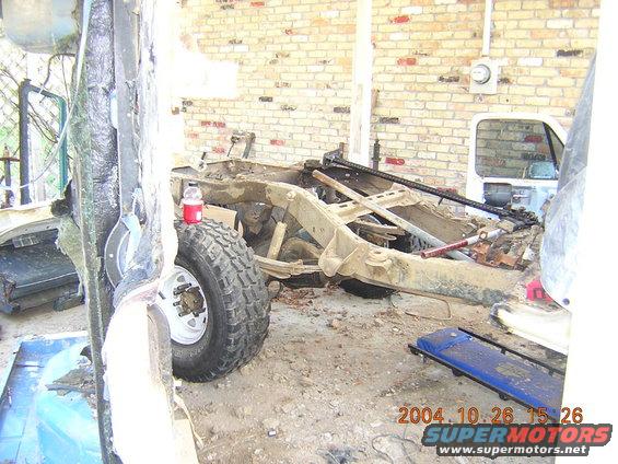 1984 Chevrolet Blazer frame and chassis with front tire visible
