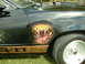 1978 Ford Mustang II - A black car displays custom airbrush art of a striking cobra on its fender.
