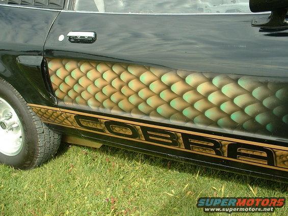 Black car door with custom scale paint and "COBRA" text