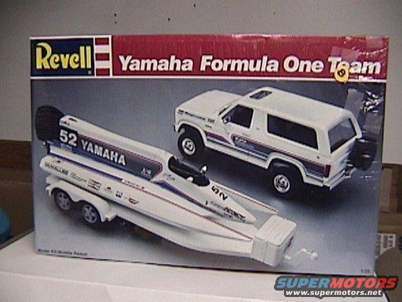 Box art for a Revell model kit showing a Yamaha race boat and a white SUV