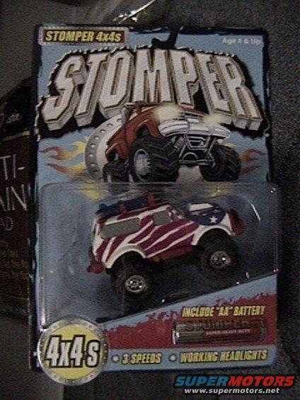 Toy truck with American flag paint scheme in packaging