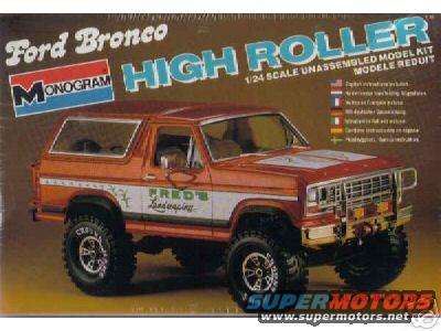 Orange 1979 Ford Bronco model kit box art with 'Fred's Landscaping' decals