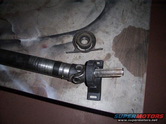 Driveshaft and center support bearing on a workbench