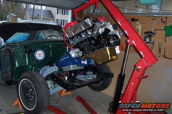 Its a lot easier to install an engine by yourself if the front clip is off.