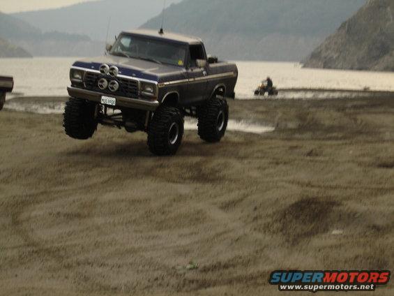 Gil and Tony catching some air in the F350 Bronco