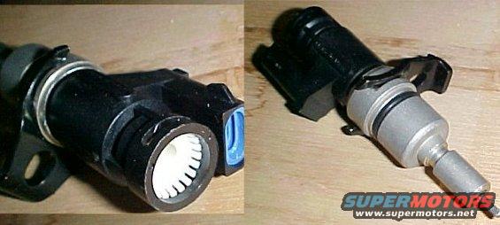 Black and silver automotive sensor with a blue connector tab, shown from two angles on a wooden surface