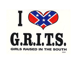 Graphic with text 'I love G.R.I.T.S.' and a heart containing the Confederate flag