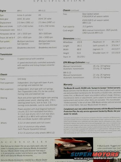Document with car specifications and accessories, including a small photo of a red car
