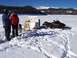1994 Ford Bronco - Ice fishing scene with a snowmobile and shelter on a frozen lake.