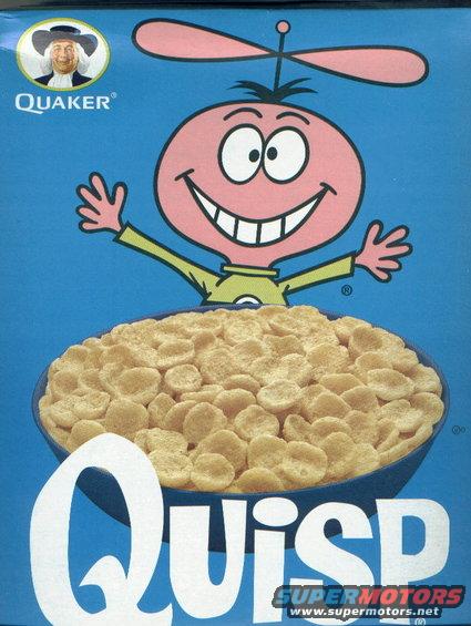 Quisp cereal box with cartoon character and bowl of cereal