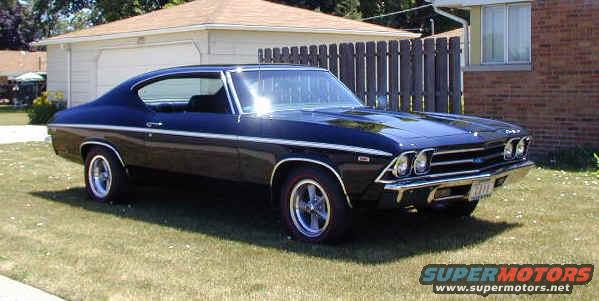 Black 1969 Chevrolet Chevelle coupe parked on grass