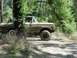 1978 Ford Bronco - A tan 1973 Ford F-Series truck is seen from the side, driving on a dirt path surrounded by dense foliage.
