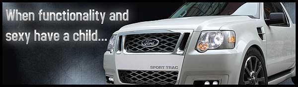 White Ford Sport Trac front grille and headlights, with text overlay