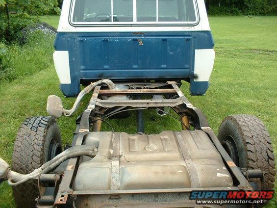 1978 Ford F-250 frame with fuel tank, rear axle, and tires visible