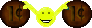 Yellow smiley face between two jack-o'-lanterns