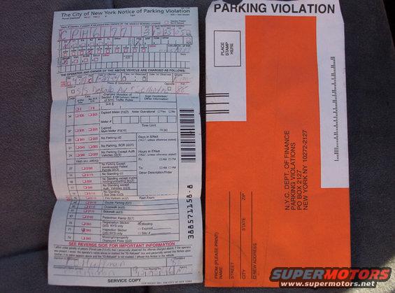 Parking violation notice and envelope