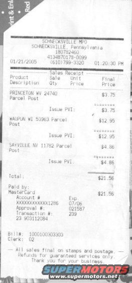 Receipt from SCHNECKSVILLE MPO