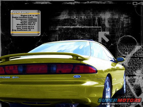 Yellow Ford Probe GT with a spoiler and GT badging on the taillight