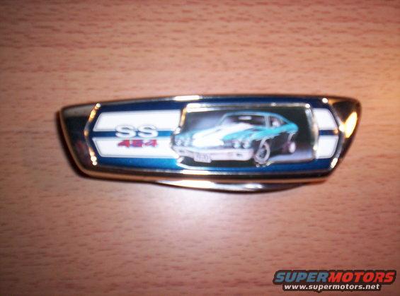 Blue and white SS 454 emblem with a graphic of a 1970 Chevrolet Chevelle