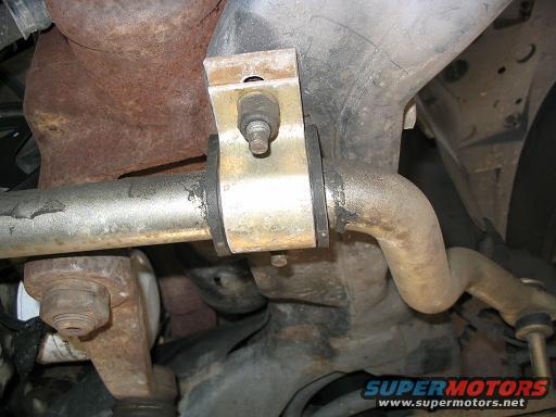 Close-up of a vehicle's sway bar and mounting bracket