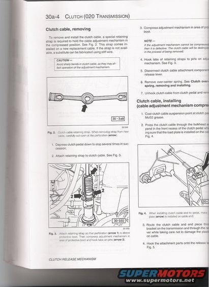 Diagram showing clutch cable removal and installation steps with numbered figures