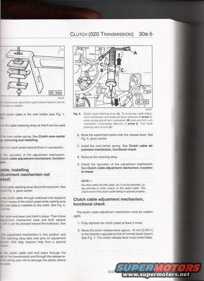Diagrams show clutch cable retaining strap and clutch cable adjustment mechanism