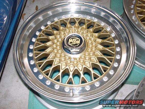 MSW gold mesh alloy wheel with polished lip and visible lug nuts