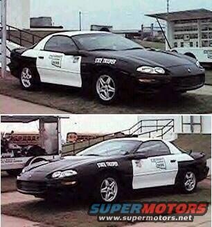 2001 Chevrolet Camaro police car with 'STATE TROOPER' text on door