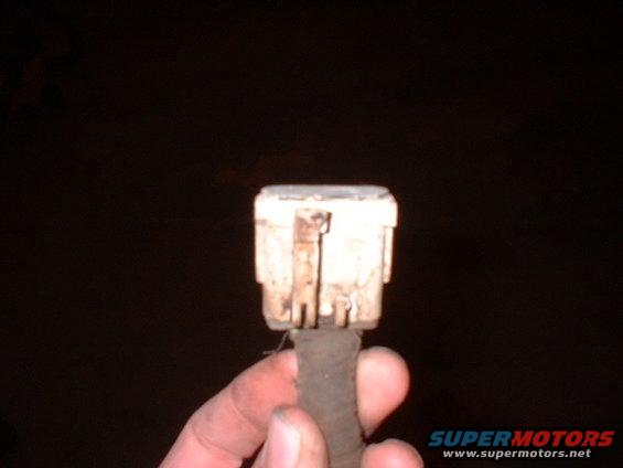 Close-up of a white electrical connector held by a hand