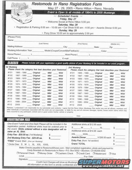 Registration form for Restomods in Reno event, listing car show details and fees