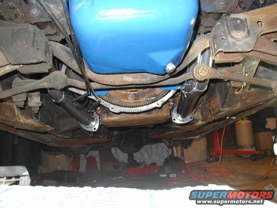 Headers and transmission bell housing underside view