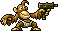 Pixel art of a monkey holding a gun
