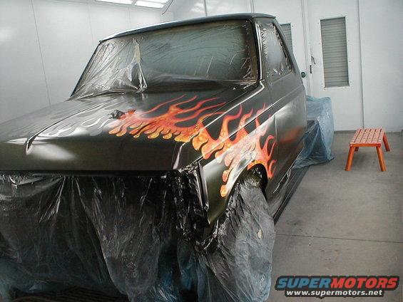 Truck with flame paint job, 3q-front view