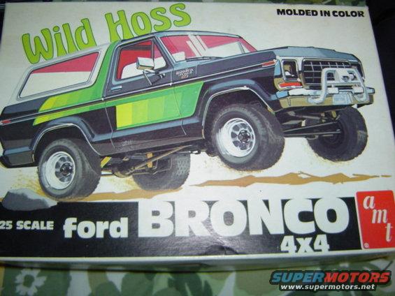 Box art for a 1979 Ford Bronco 4x4 model kit called 'Wild Hoss'