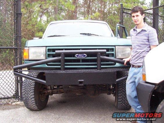 Green Ford truck front with custom bumper and Ford grille. 1987 model