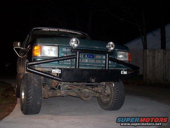 1989 Ford Bronco front end with aftermarket brush guard and KC lights