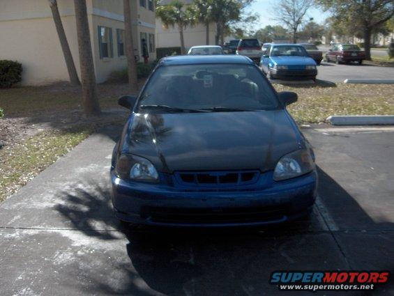 1997 Honda Civic front view, blue with black hood