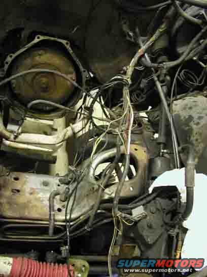 Tangled wires and engine components in a vehicle's engine bay