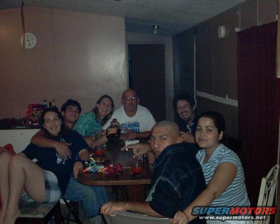 Group of people gathered around a table with drinks