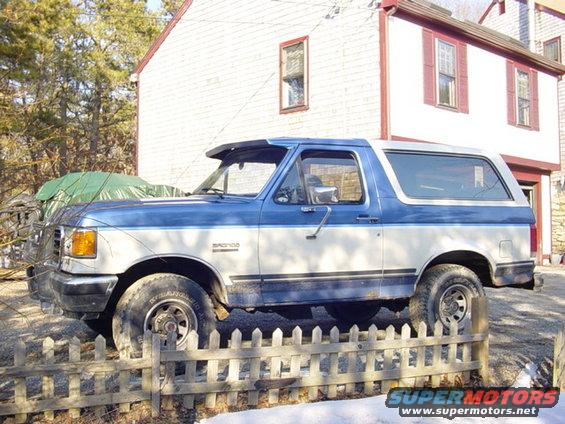 Side view of blue and white 1989 Ford Bronco