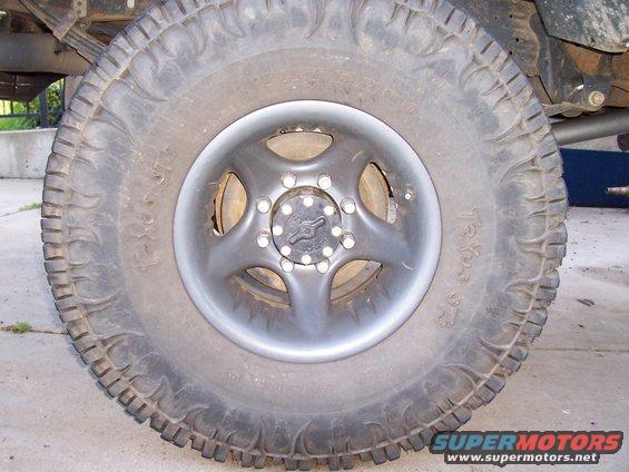 close-up of a truck's wheel and tire