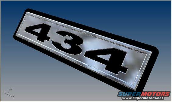 Chrome emblem with black numbers 434 on a black background